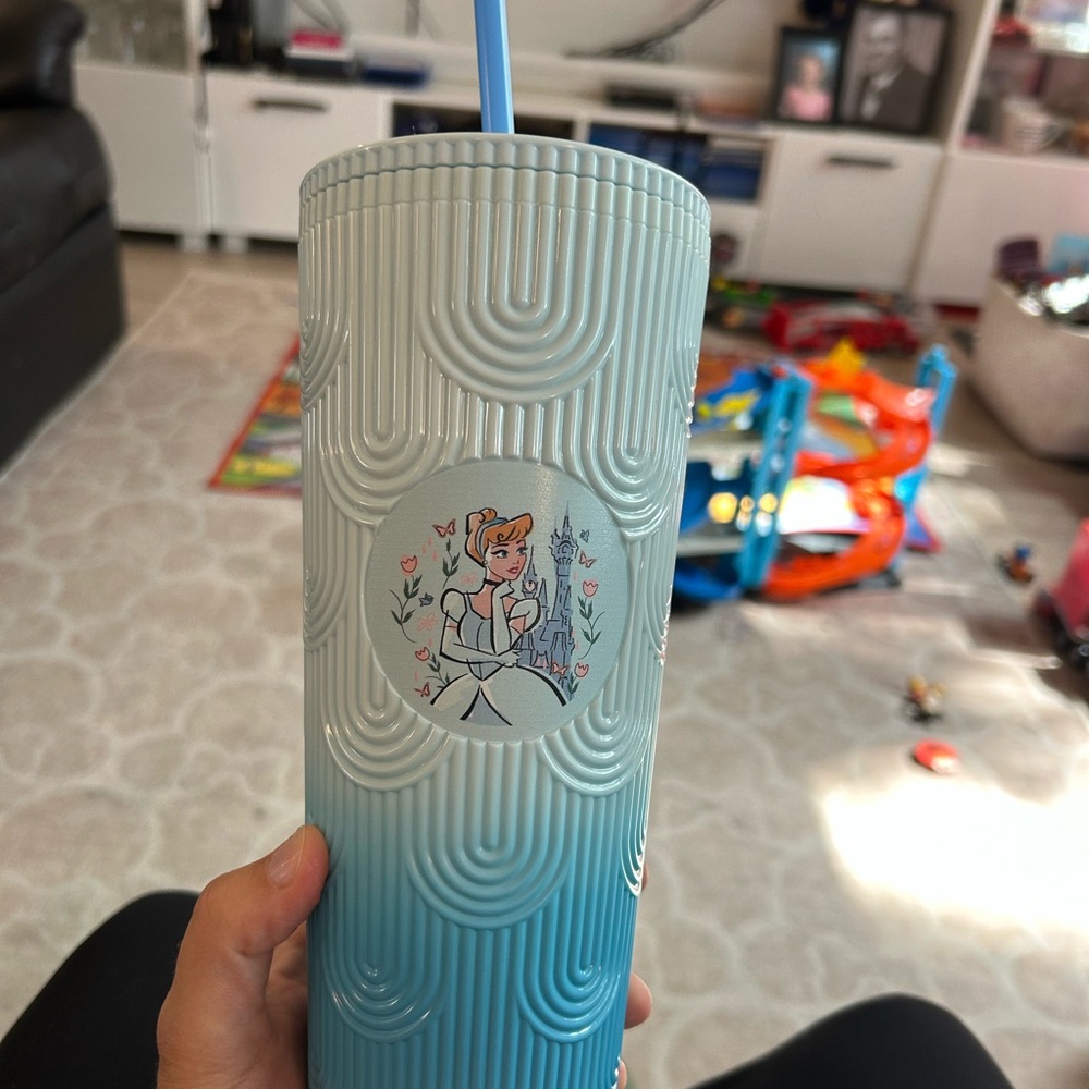 Disney Cinderella Ombre Blue White Tall Drink Tumbler with Straw